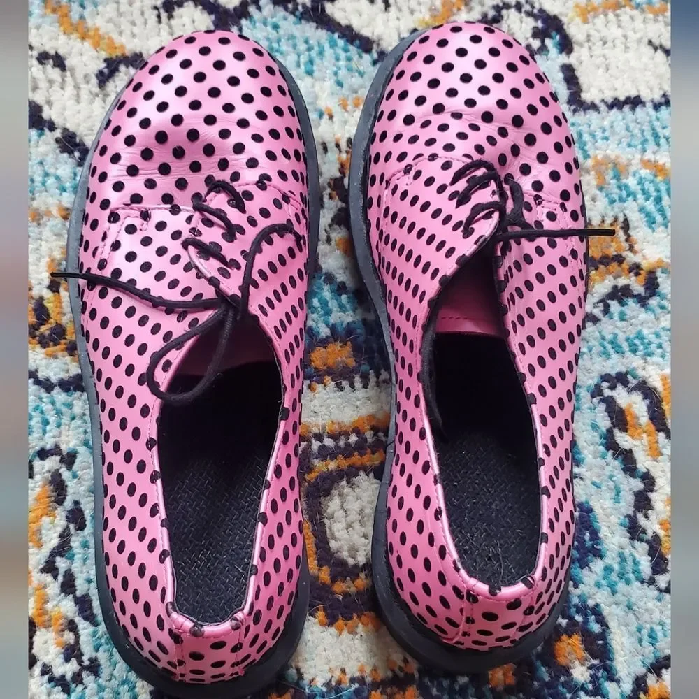 Dr Martens 1461 Pink With Flocked Black Polka Dots Originals Size US L 10 - Picture 10 of 12